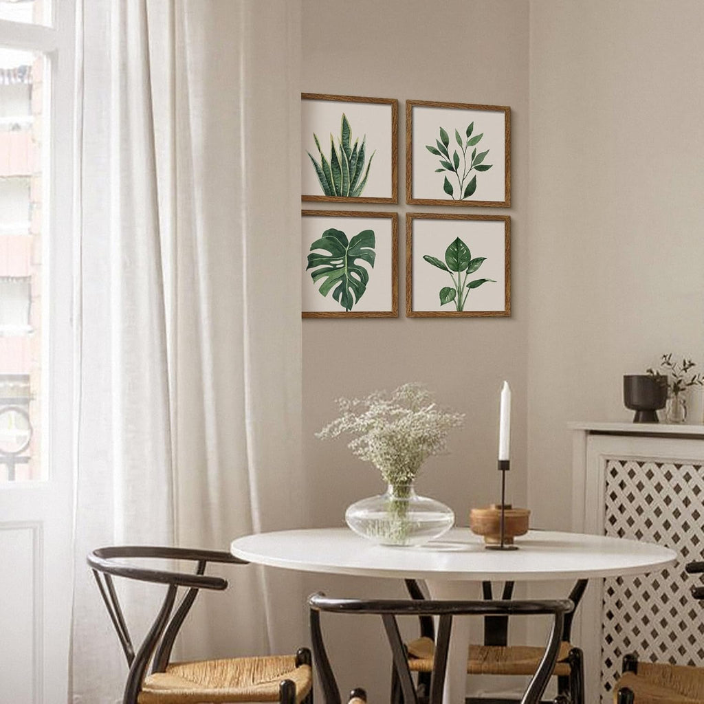Botanical Framed Wall Art Set of 4 10x10 Walnut Frames