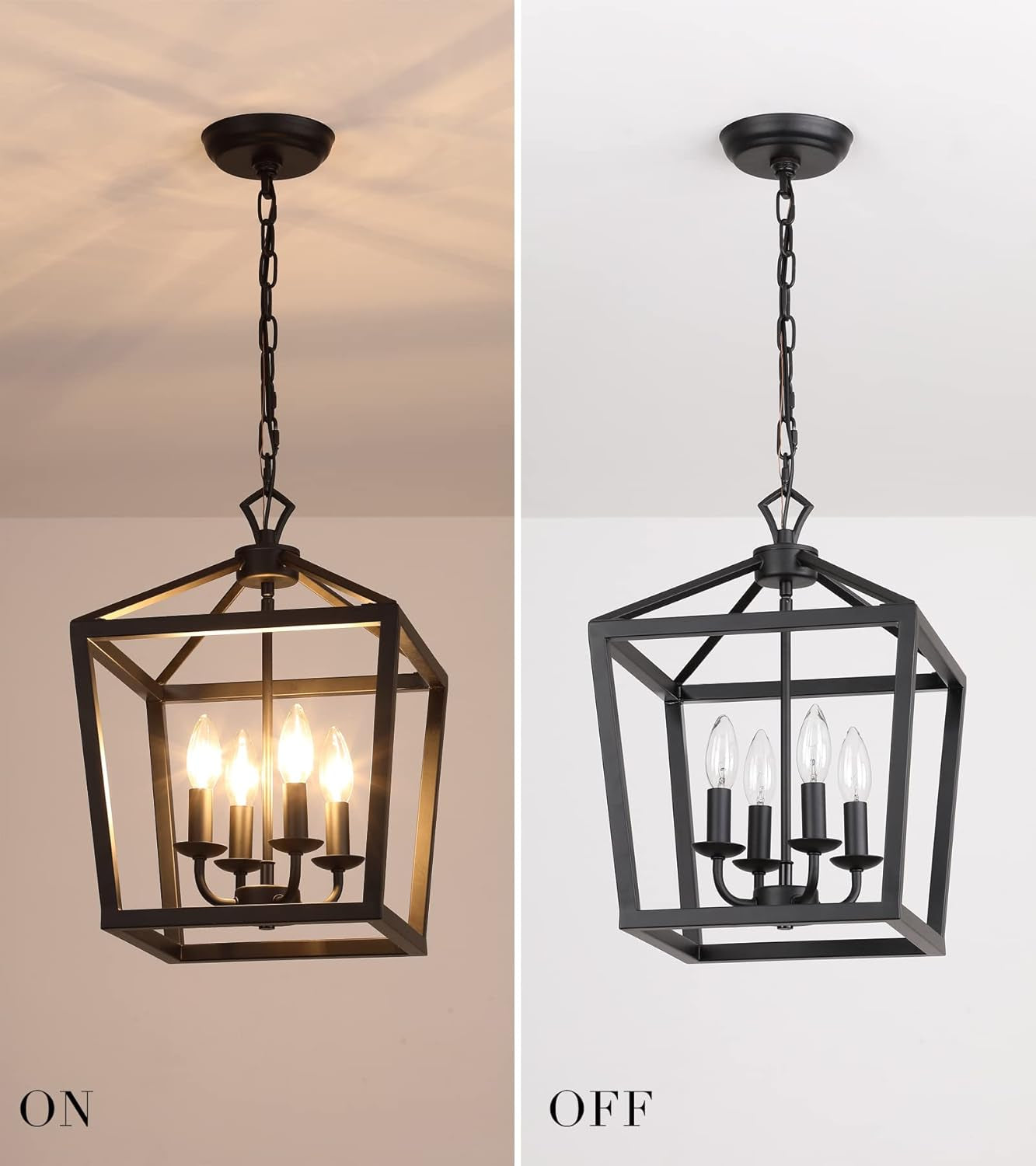 Rustic Black Lantern Chandelier 4 Light Fixture For Kitchen