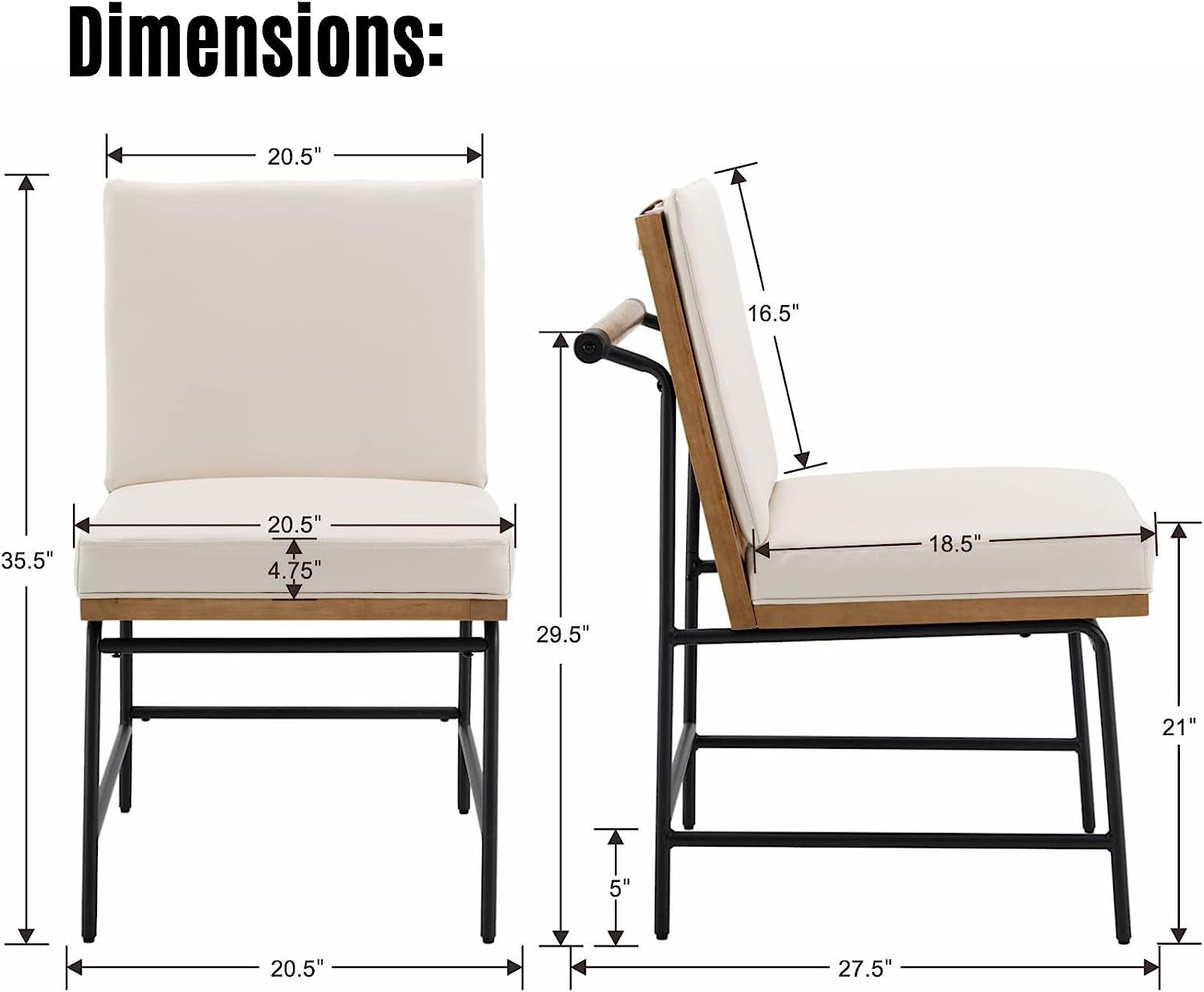 Mid Century Leather Dining Chairs Set Of 2 Cushioned Seats