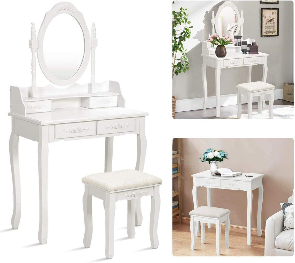 Wood Makeup Vanity Table Set With Detachable Mirror