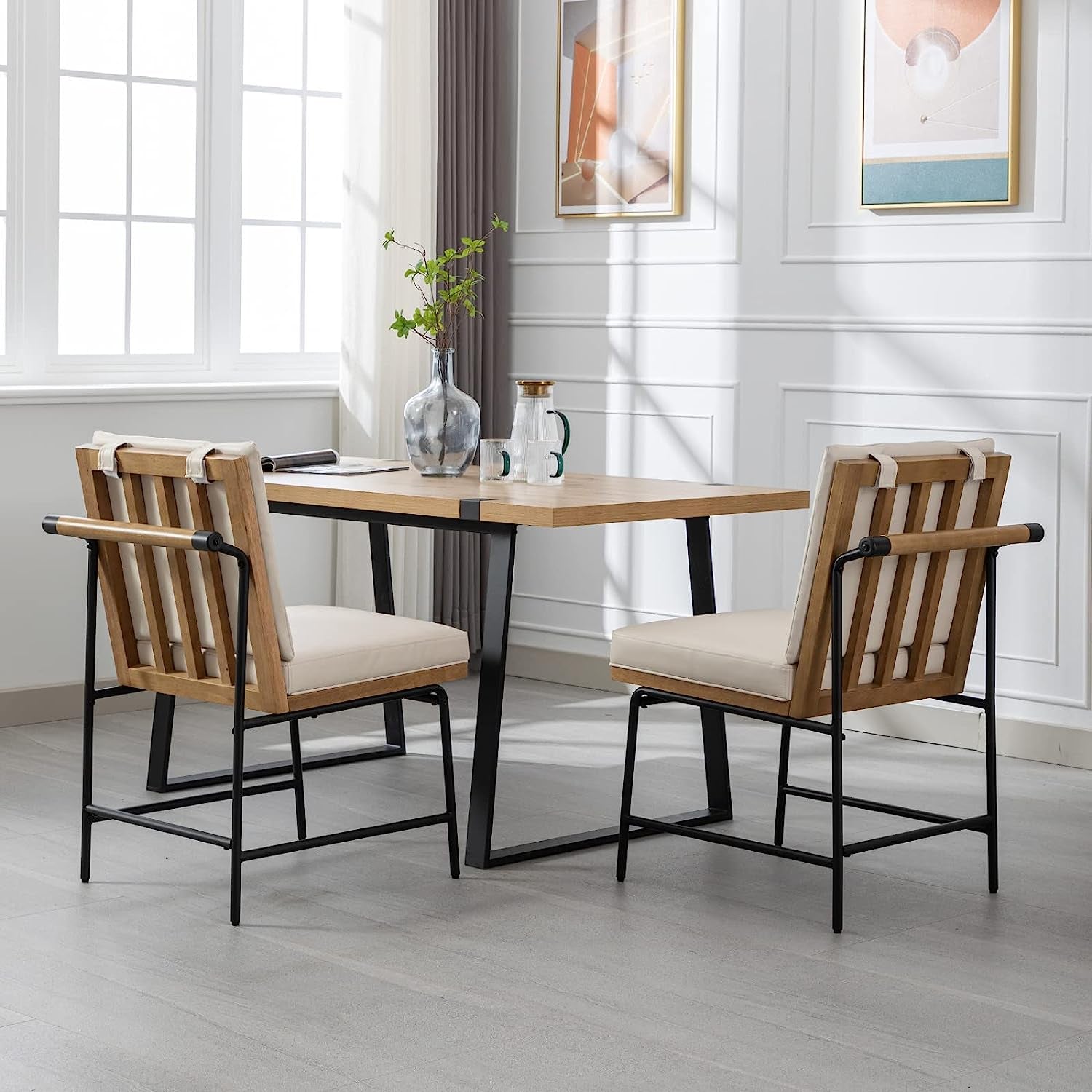 Mid Century Leather Dining Chairs Set Of 2 Cushioned Seats