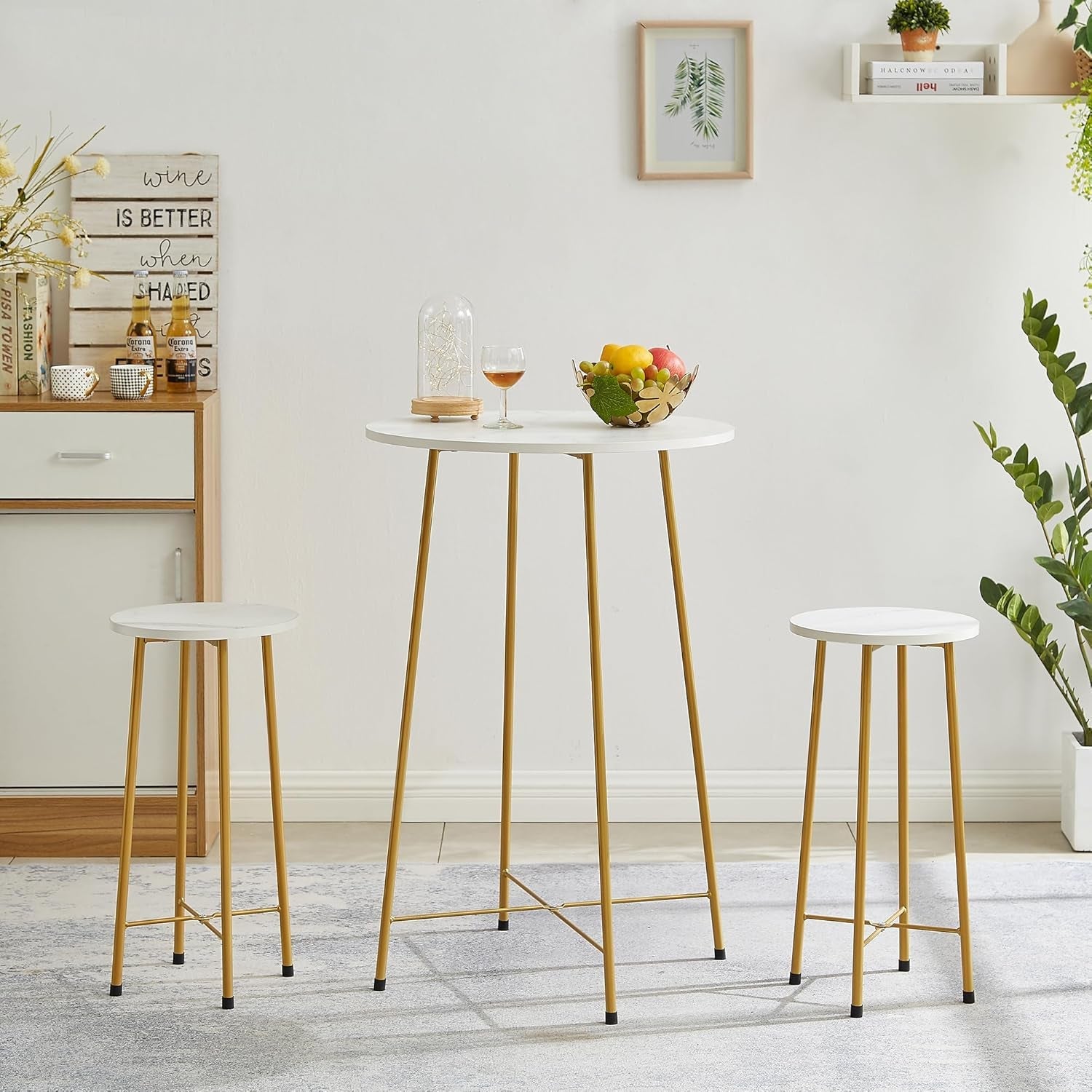 Gold Round Bistro Set 3 Piece With Bar Table And Stools