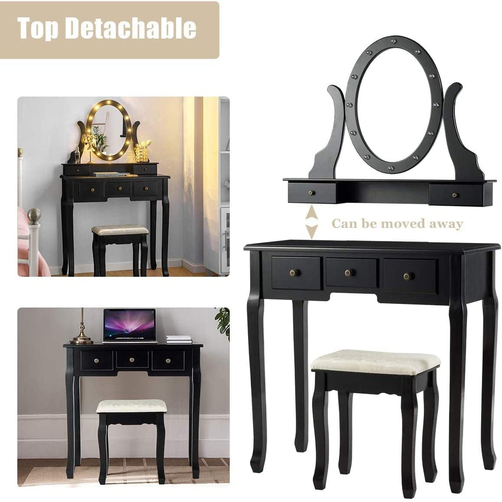 Black Vanity Dressing Table Set With Rotating LED Mirror