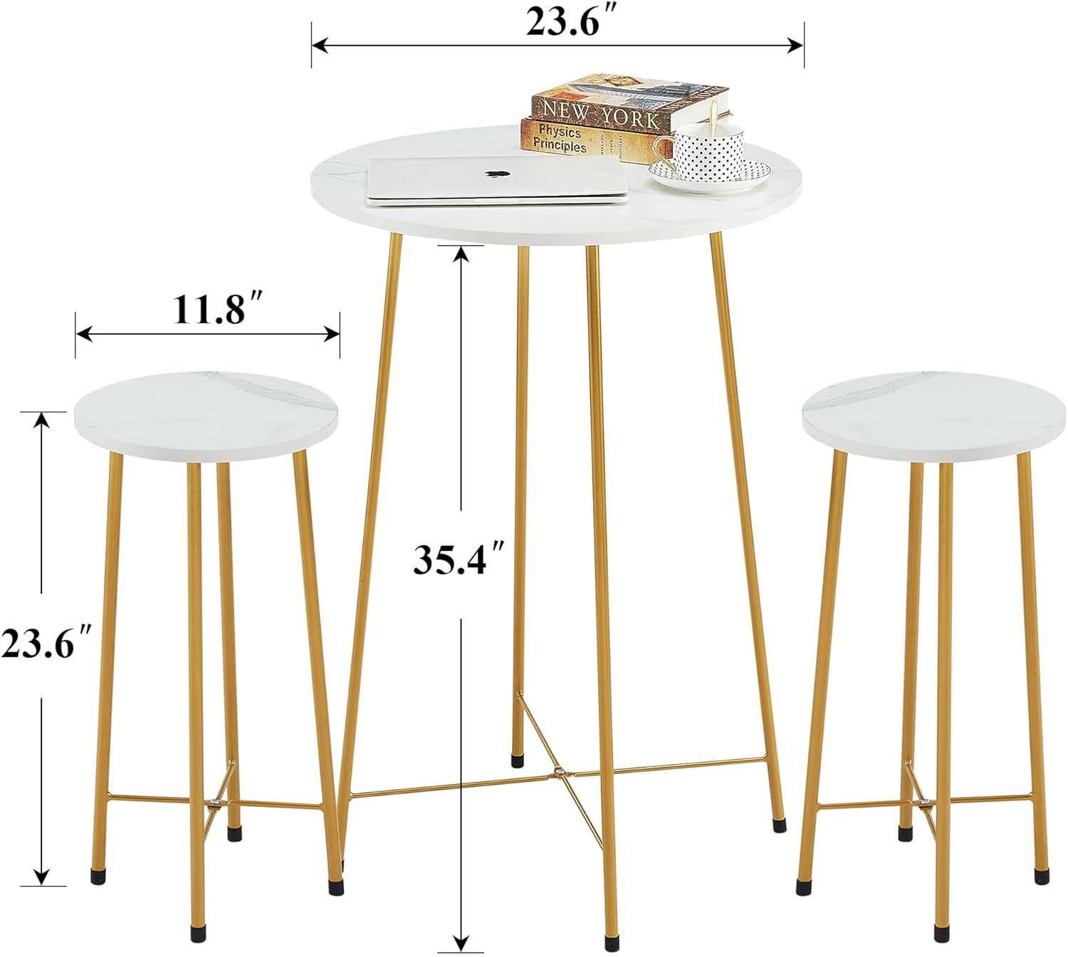 Gold Round Bistro Set 3 Piece With Bar Table And Stools
