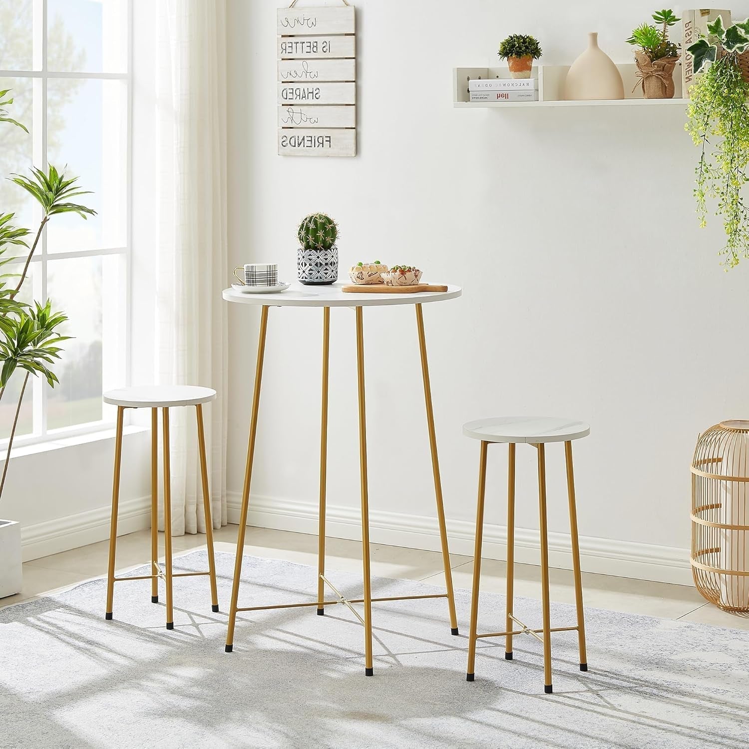 Gold Round Bistro Set 3 Piece With Bar Table And Stools