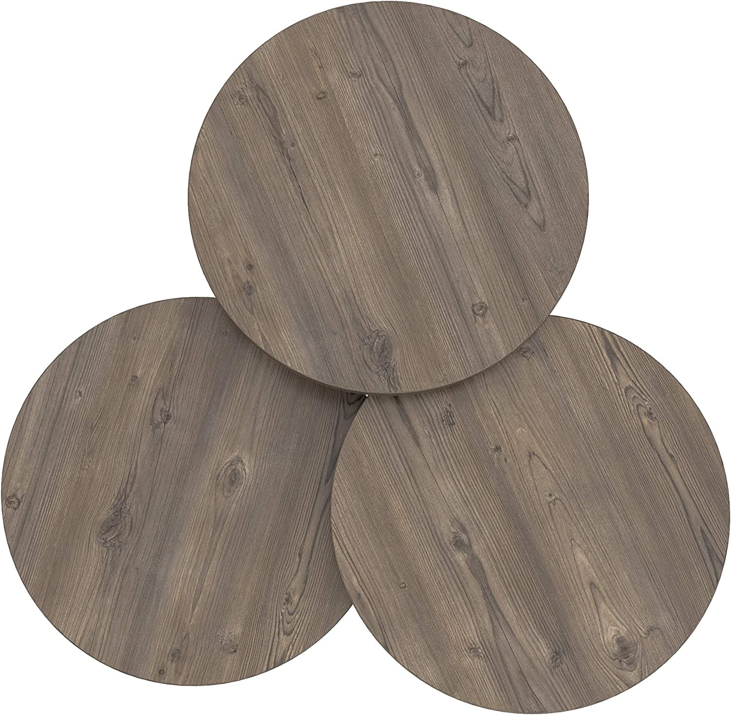 Grey Pine Wood Round Nesting End Tables Set Of 3 With Metal Frame