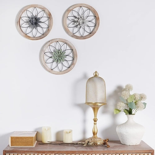 Round Farmhouse Wall Decor Set With Interchangeable Metal Flowers