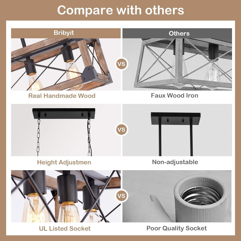 Farmhouse 5 Light Kitchen Island Chandelier With Solid Wood