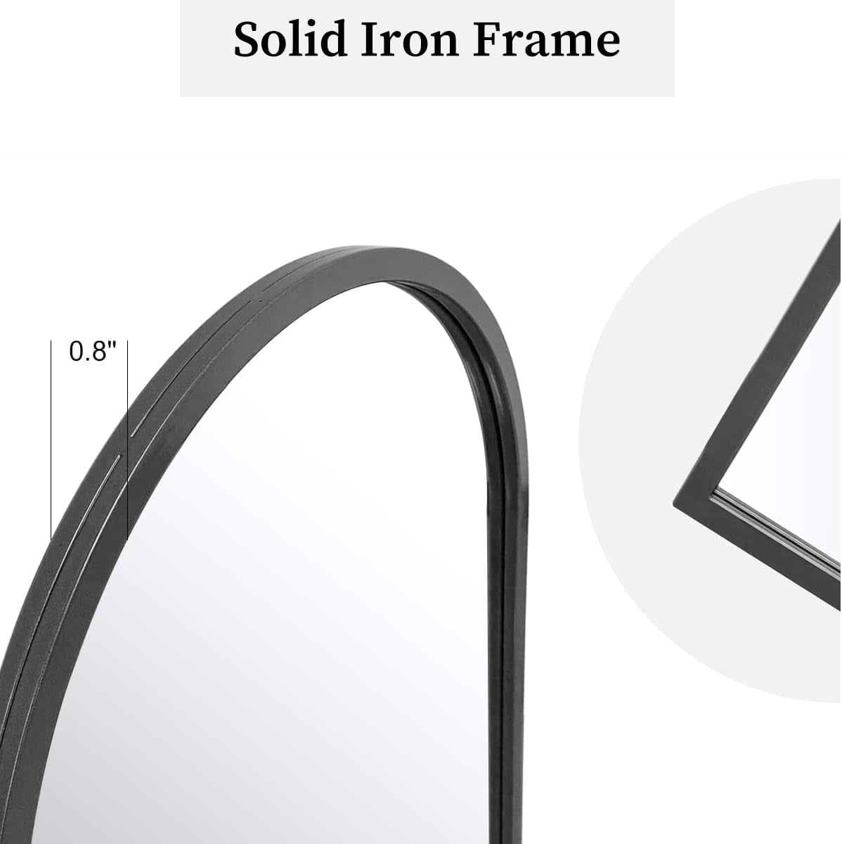 Black Arched Wall Mirror 42x24 Inches With Iron Frame