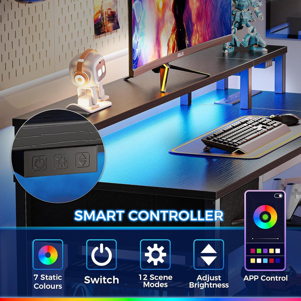 47 Inch L Shaped Desk With LED Lighting And Power Outlets