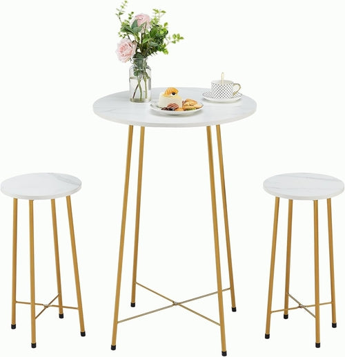 Gold Round Bistro Set 3 Piece With Bar Table And Stools