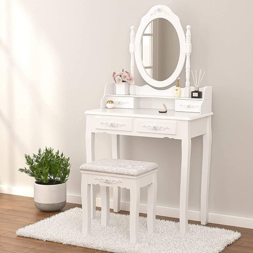 Wood Makeup Vanity Table Set With Detachable Mirror