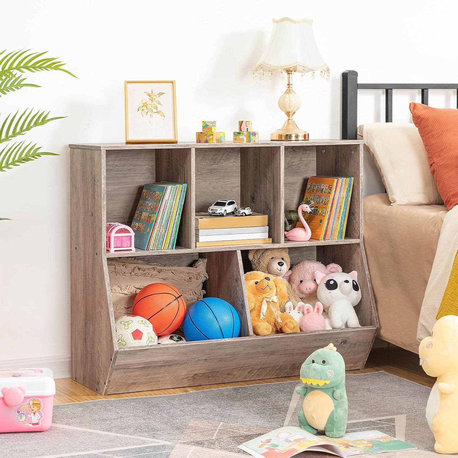 Kids Bookshelf Toy Storage Cabinet 35 Inch Long Gray