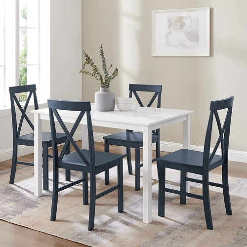 Navy Blue Farmhouse Dining Table And X Back Chairs Set