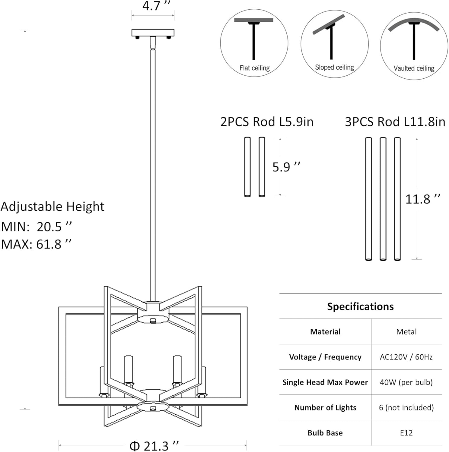 Six Light Black Farmhouse Chandelier For Kitchen Island