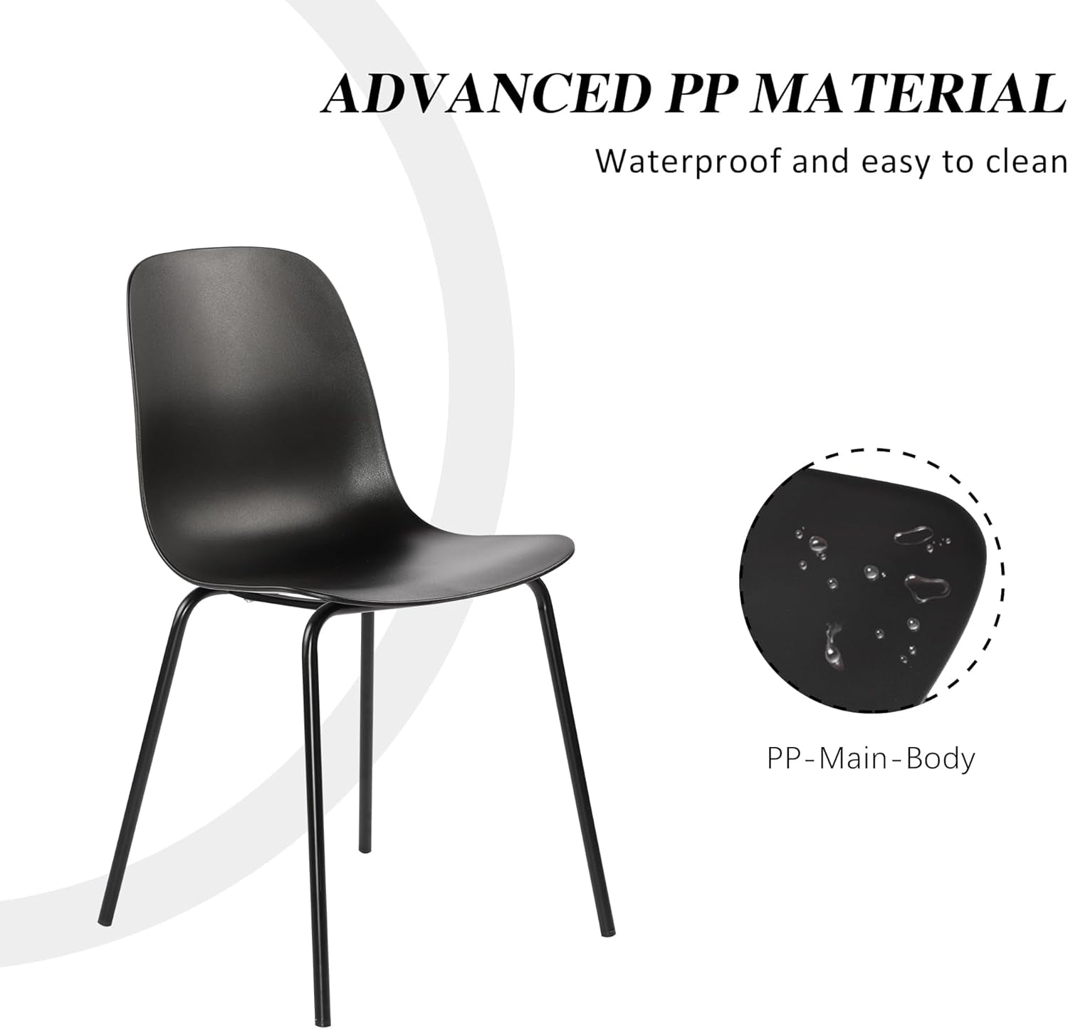 Set Of 4 Matte Black Dining Chairs With Ergonomic Back