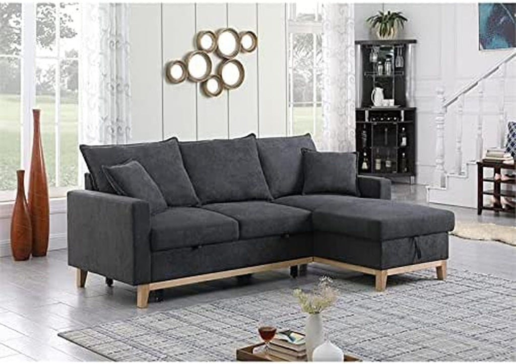 Gray Reversible Sleeper Sectional With Storage Chaise