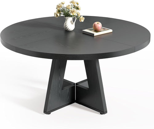 47 Inch Round Dining Table Black With Wooden Pedestal Base