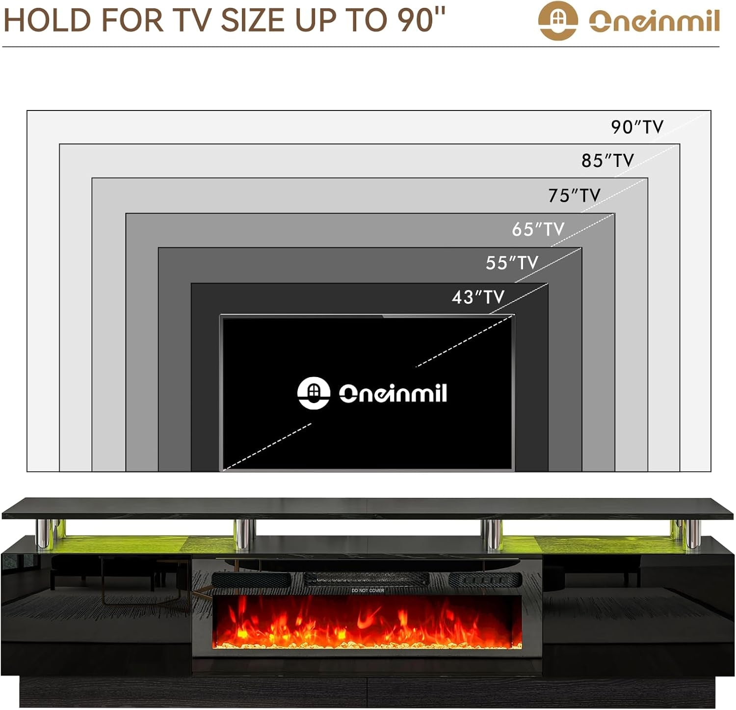 80 Inch Electric Fireplace TV Stand For TVs Up To 90 Inches Black