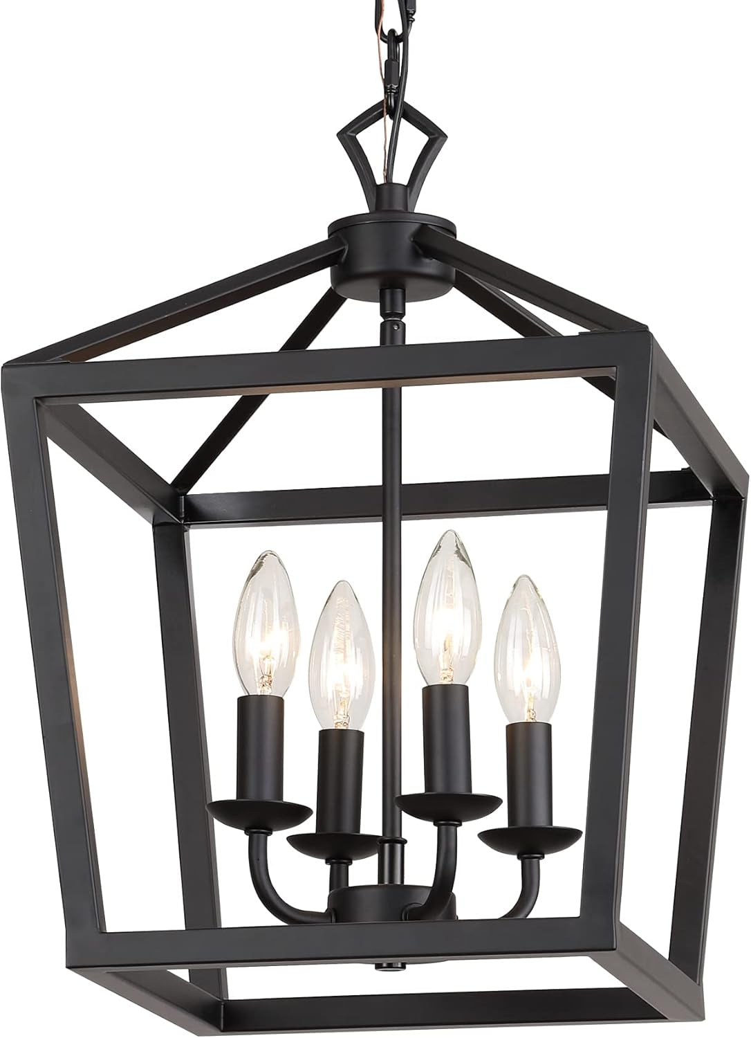 Rustic Black Lantern Chandelier 4 Light Fixture For Kitchen