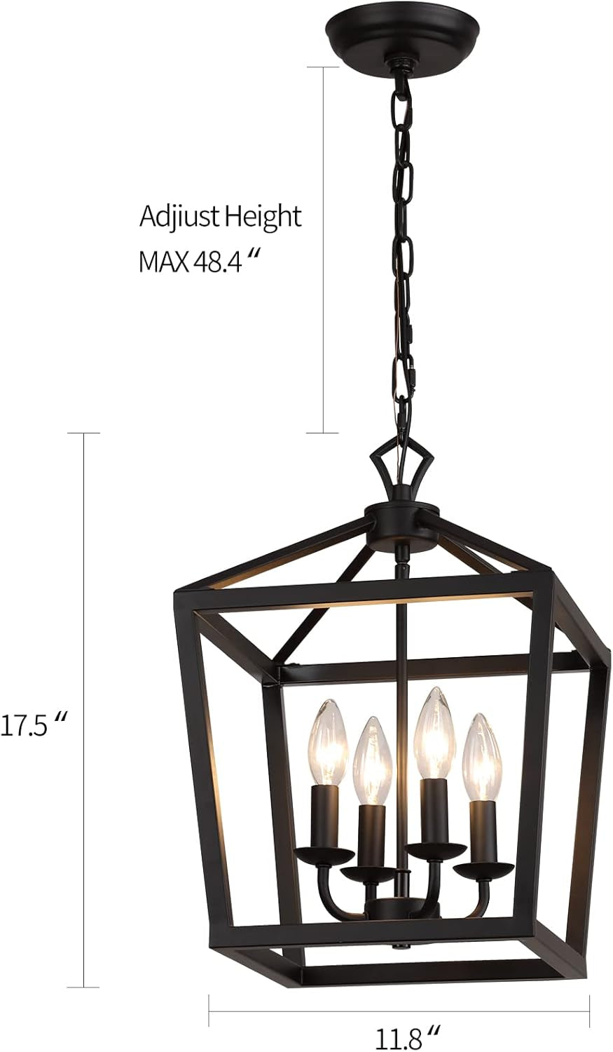 Rustic Black Lantern Chandelier 4 Light Fixture For Kitchen