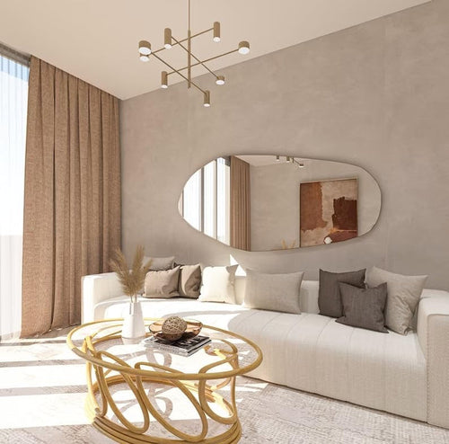 Asymmetrical Wooden Framed Wall Mirror Black 35.4 Inches By 17.7