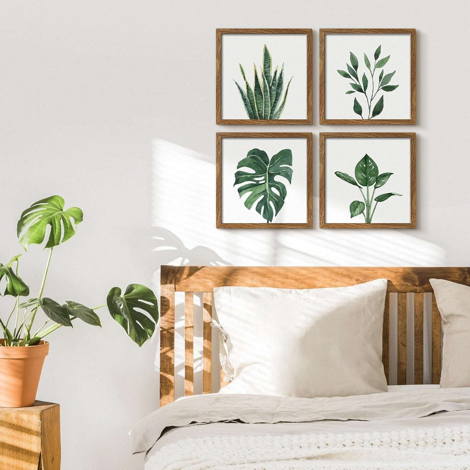 Botanical Framed Wall Art Set of 4 10x10 Walnut Frames
