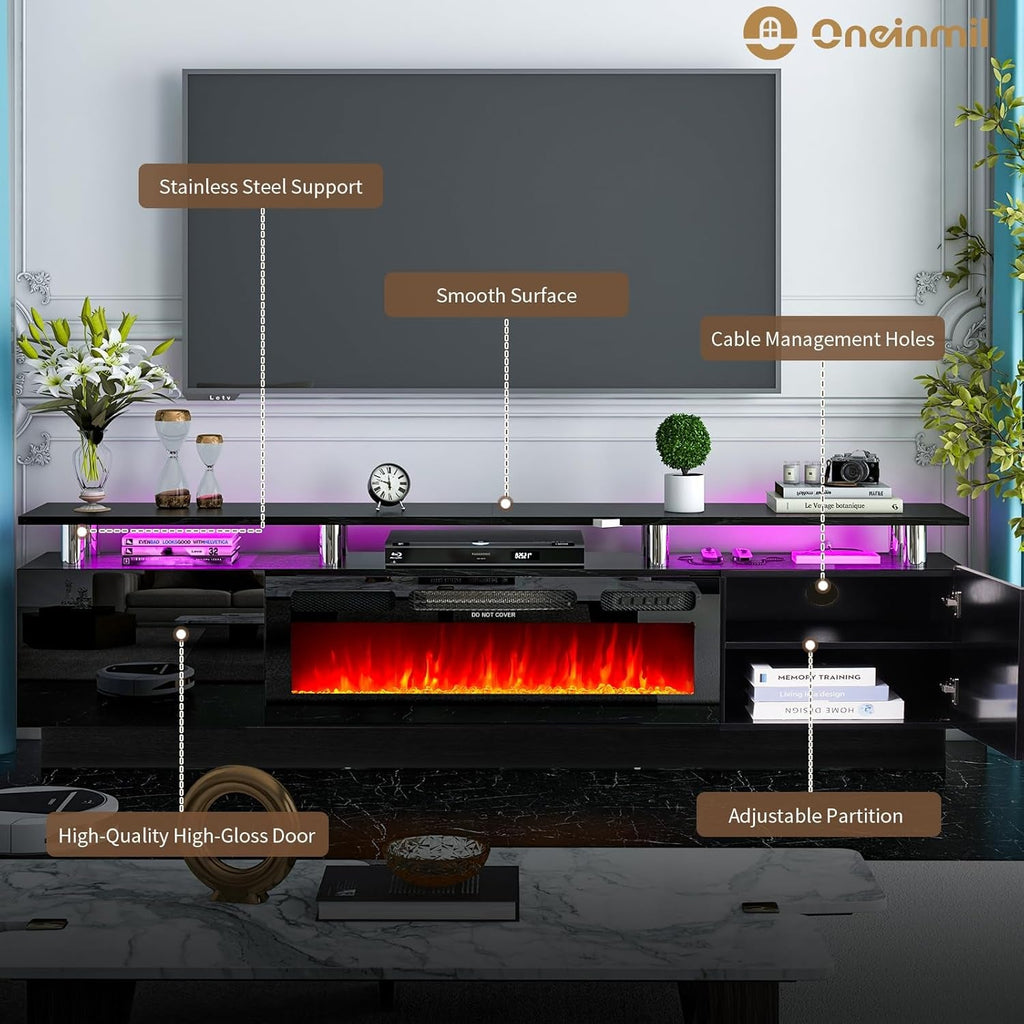 80 Inch Electric Fireplace TV Stand For TVs Up To 90 Inches Black