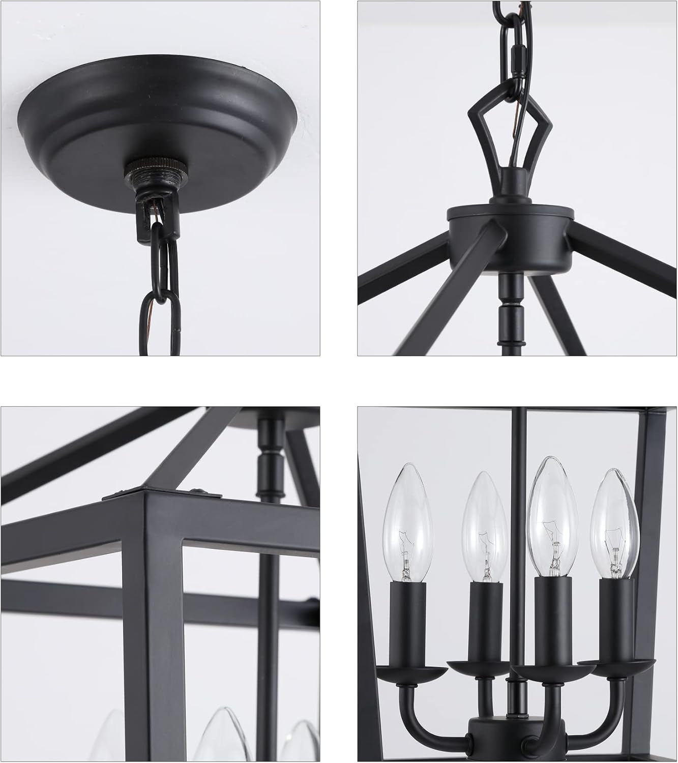 Rustic Black Lantern Chandelier 4 Light Fixture For Kitchen