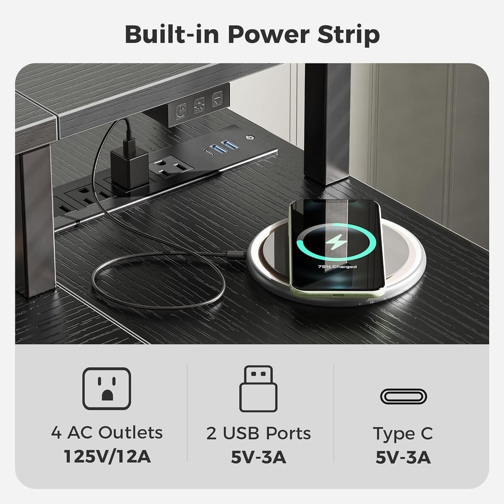 47 Inch L Shaped Desk With LED Lighting And Power Outlets