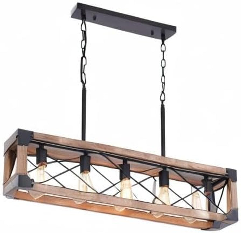 Farmhouse 5 Light Kitchen Island Chandelier With Solid Wood