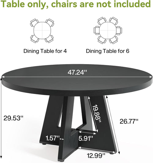 47 Inch Round Dining Table Black With Wooden Pedestal Base