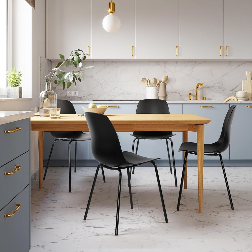 Set Of 4 Matte Black Dining Chairs With Ergonomic Back