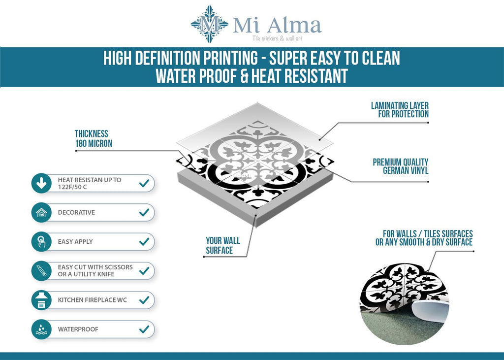 Decorative Tile stickers set of 24 Peel & Stick