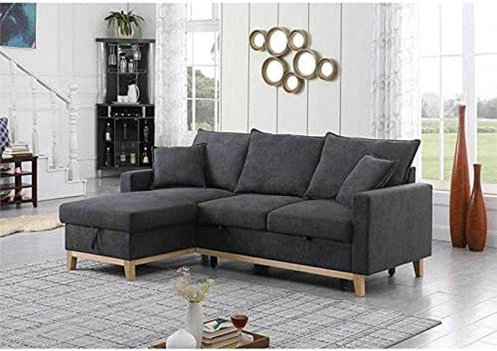 Gray Reversible Sleeper Sectional With Storage Chaise