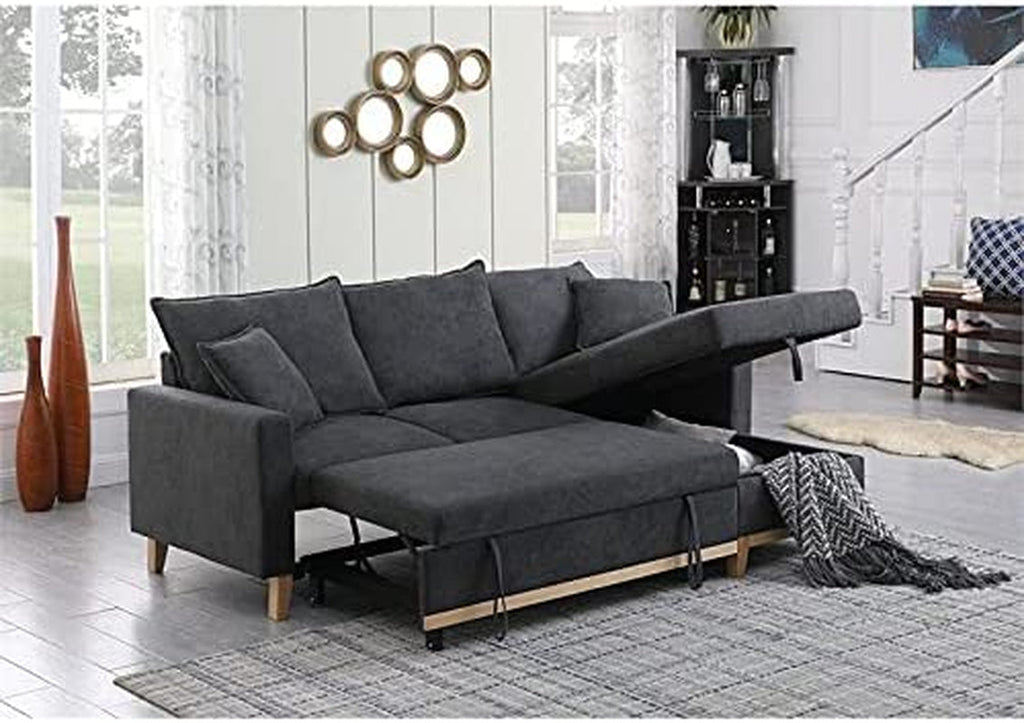 Gray Reversible Sleeper Sectional With Storage Chaise