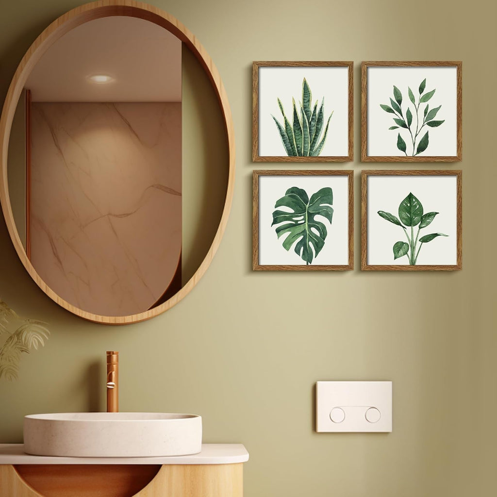 Botanical Framed Wall Art Set of 4 10x10 Walnut Frames