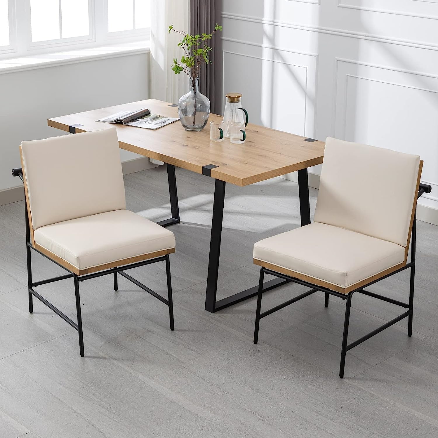 Mid Century Leather Dining Chairs Set Of 2 Cushioned Seats