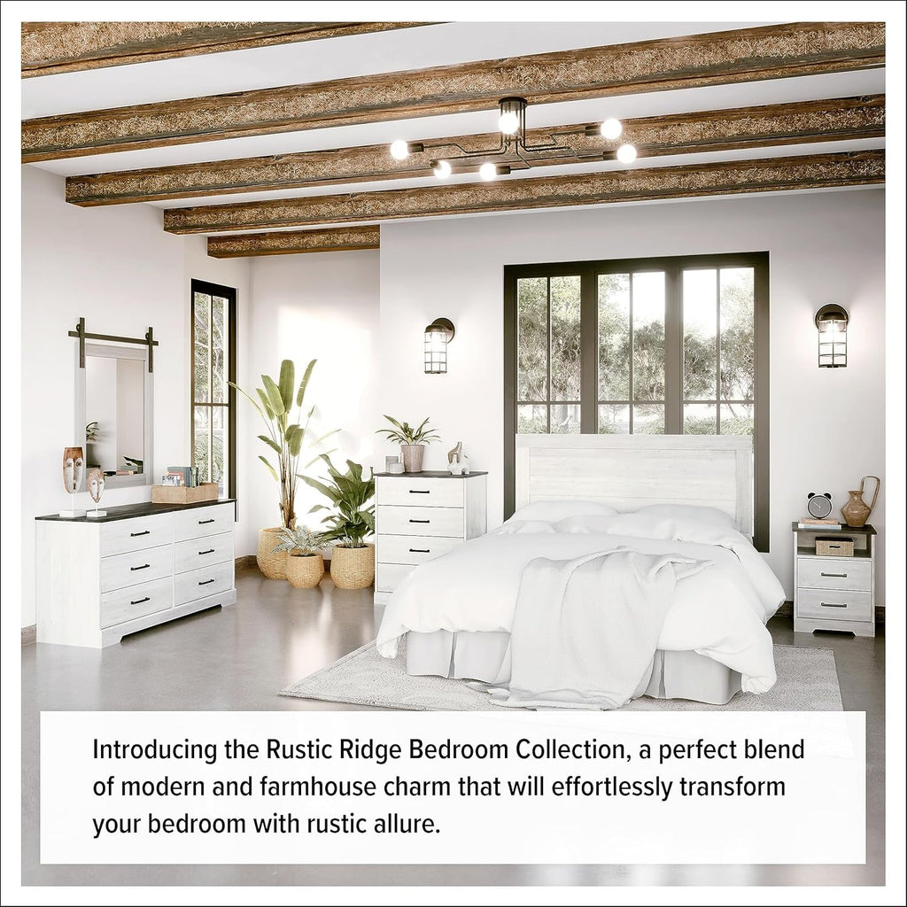 Commode de ferme blanche lavée 6 tiroirs Coffre 53 pouces de large