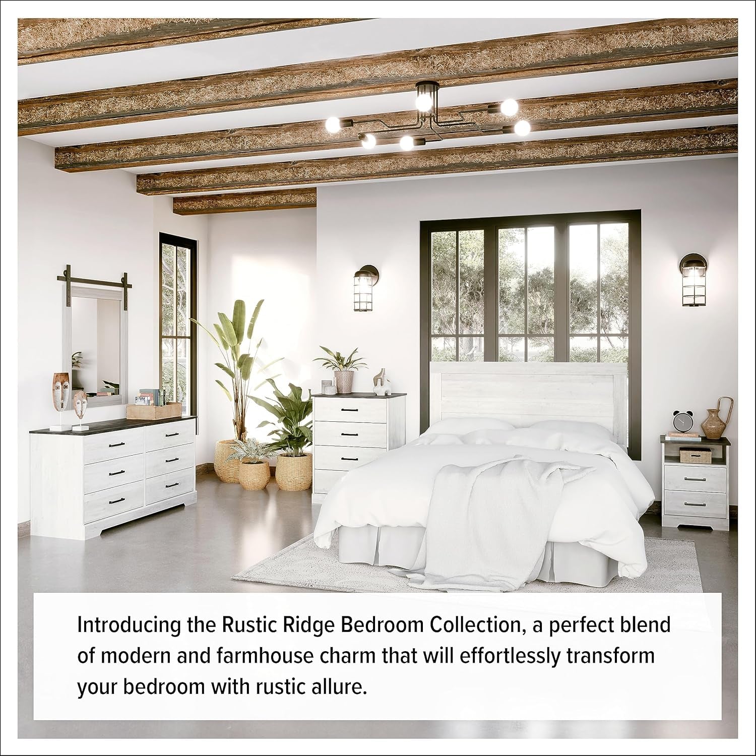 Commode de ferme blanche lavée 6 tiroirs Coffre 53 pouces de large