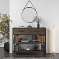 Industrial Dark Brown Sofa Table With Drawers And Shelves