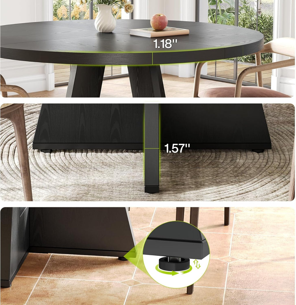 47 Inch Round Dining Table Black With Wooden Pedestal Base