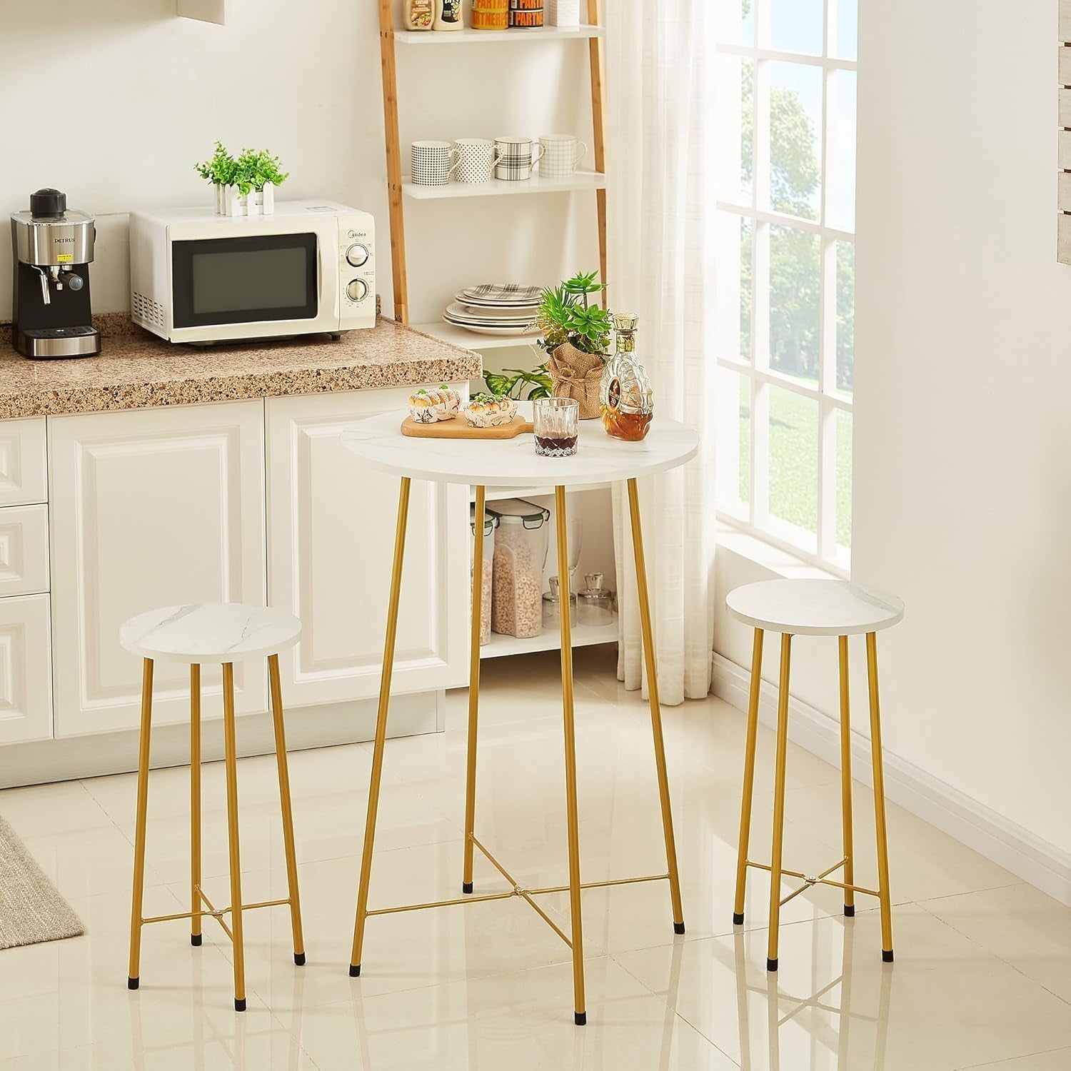 Gold Round Bistro Set 3 Piece With Bar Table And Stools