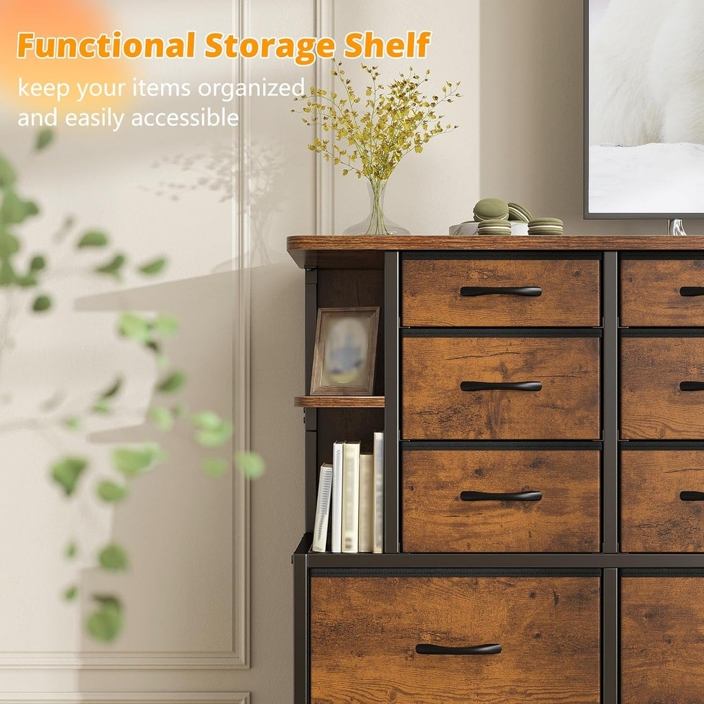 Bedroom Dresser With LED Lights 12 Drawers Rustic Brown