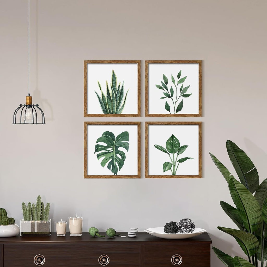 Botanical Framed Wall Art Set of 4 10x10 Walnut Frames