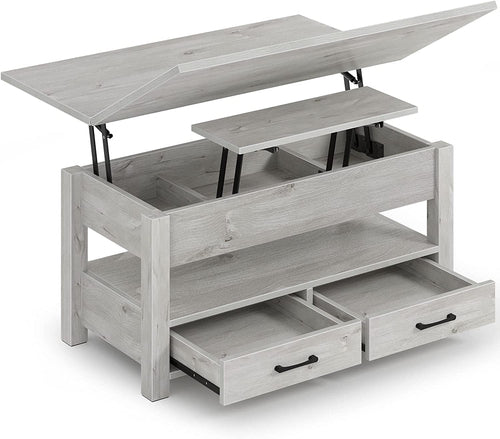 Grey Lift Top Coffee Table With Drawers Hidden Compartment