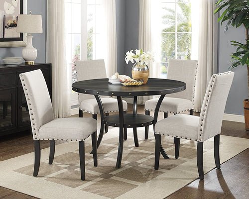 Tan Fabric Nailhead Dining Set 5 Piece Round Table