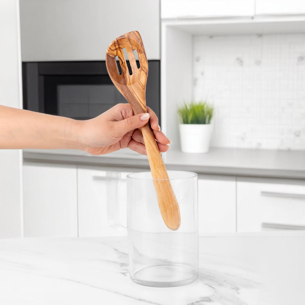 11.8" (30cm) Olive Wood Slotted Spatula, Handmade