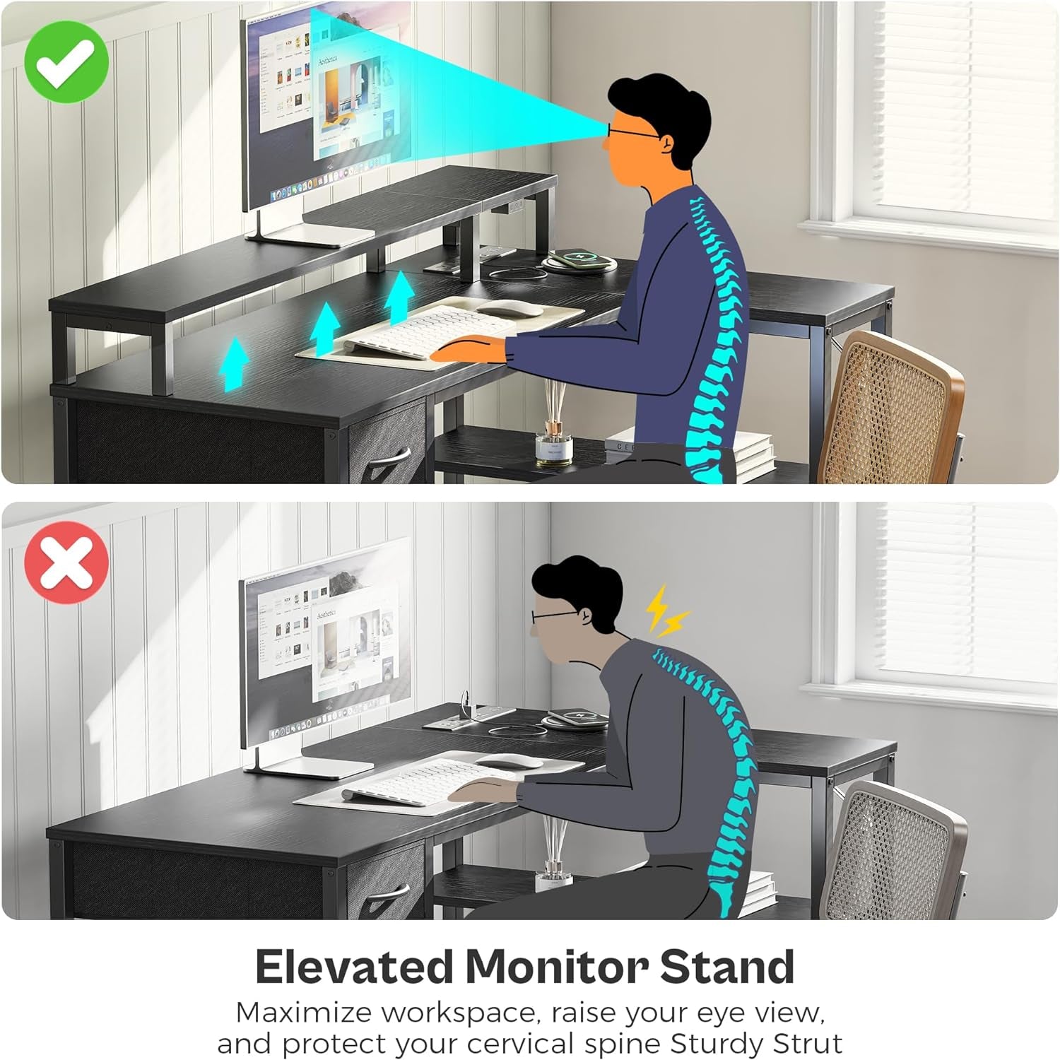 47 Inch L Shaped Desk With LED Lighting And Power Outlets