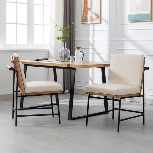 Mid Century Leather Dining Chairs Set Of 2 Cushioned Seats